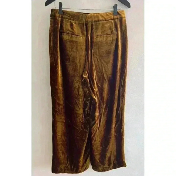 $525 ALC A.l.c. Womens 4 Orange Gold Shiny High Rise Velour Velvet Wide Pants - Picture 5 of 7